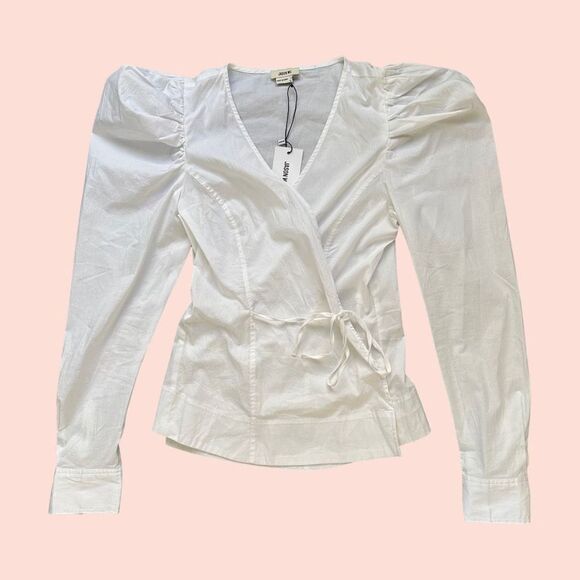 NWT Jason‎ Wu White Wrap Blouse Puffy Sleeves Size S - Picture 2 of 6